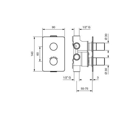 Emmevi, внутристенный смеситель-термостат на 3 выхода, цвет хром