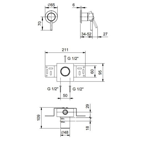 Fantini Nostromo Смеситель для душа, встраиваемый, на 1 источник, (наружняя часть), цвет Matt Copper PVD, артикул 50 P9 E863B