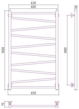 Полотенцесушитель водяной Сирокко 1000х600 (Матовый Чёрный), артикул 31-0253-1060
