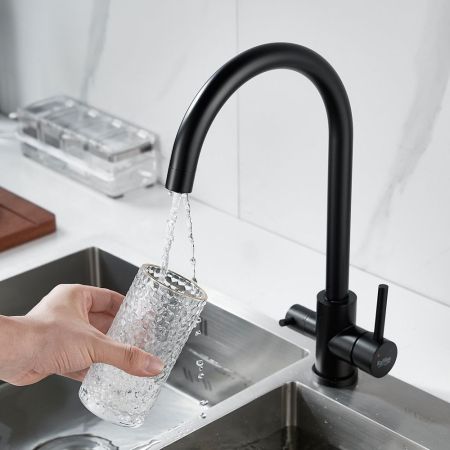 Смеситель для кухни с подключением фильтра воды Raffine F108H, черный
