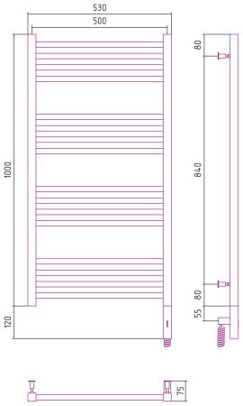 Полотенцесушитель электрический "МОДУС 3.0" 1000х500 / МЭМ правый (Состаренная латунь)