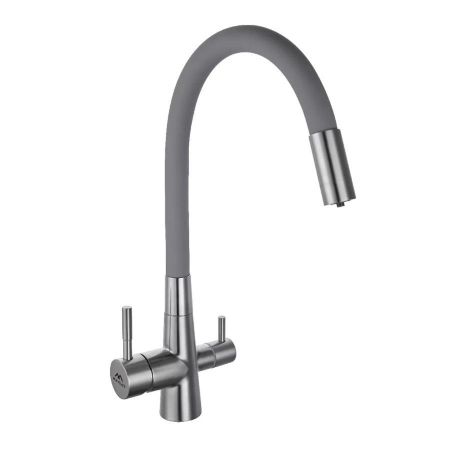 Смеситель для кухни с гибким изливом FASHUN A54029-12, сатин/серый