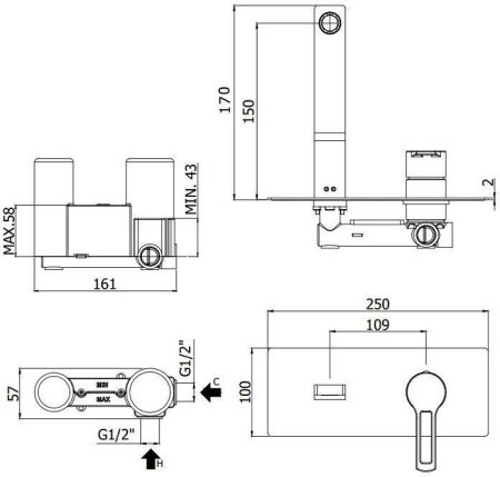 Смеситель для раковины Paffoni Ringo RIN104NO (с внутренней частью), артикул RIN104NO