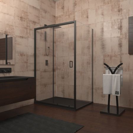 Душевой угол Veconi Rovigo RV-046B, 1100х900х1950, черный, стекло прозрачное, артикул RV046B-11090-01-C5