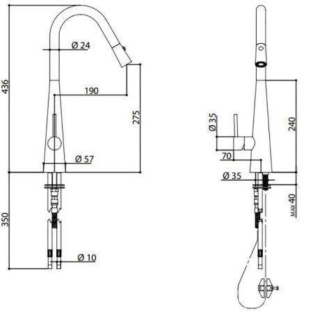 Bongio Kitchen Кухонный смеситель  со съемным ручным душем с двойной струей, цвет: хром