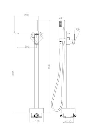 Напольный смеситель для ванны с душем D&K Bayern.Liszt (DA1516005), артикул DA1516005