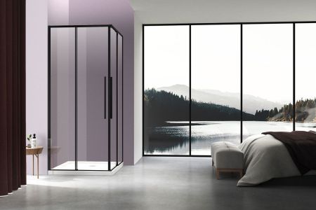 Душевой уголок Slim-N VSS-4SN900CLB, 900*900, черный, стекло прозрачное, артикул VSS-4SN900CLB