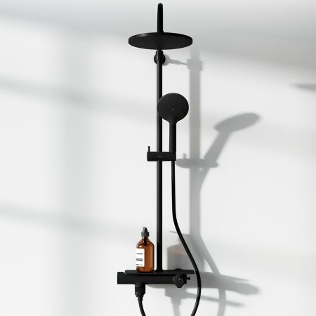 977760300 Jupiter душевая система с ванно-душевым ТМС смесителем-полкой, черный, артикул 977760300