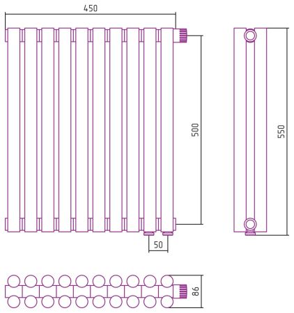 Отопительный радиатор ЭСТЕТ-11 н/ж EU50 500х450 / 10 сек (Матовое ЗОЛОТО), артикул 032-0312-5010