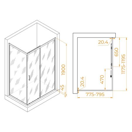 Душевой уголок RGW PA-245B (Прозрачное, 800x1200)