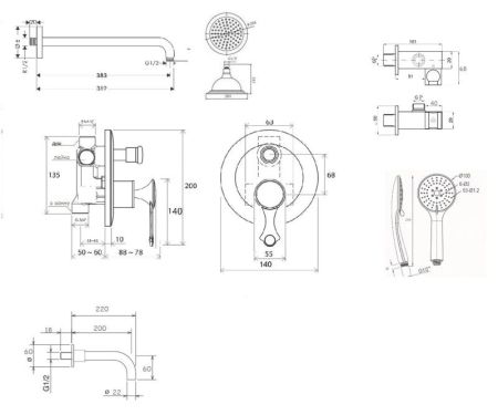 Душевая система встраиваемая Bronze de Luxe YASMINA NT800/B03, хром, артикул NT800/B03