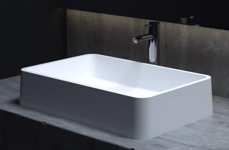 Раковина, Salini, Gloria, ширина, мм-595, глубина, мм-395, высота, мм-165, тип установки-накладной (настольный), отверстия для смесителя-отсутствуют, без перелива, без донного клапана, материал-искусственный камень, S-Stone, цвет-белый матовый, артикул 1102207M