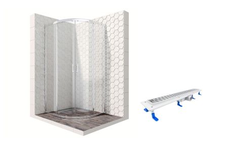 Душевой уголок Ambassador Kingston 14011105-ST10, полукруглый, линейный трап, 100х100, артикул 14011105-ST10