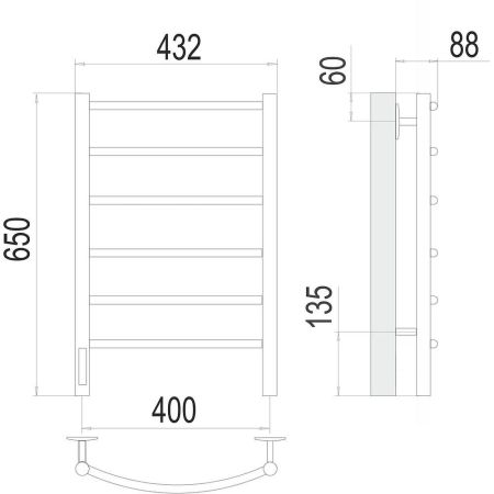 Полотенцесушитель электрический Terminus Классик П6 40х65, левый, артикул 4670078531315