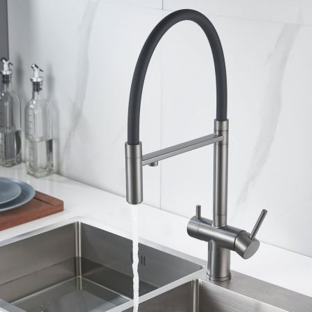 Смеситель для кухни с подключением фильтра Shevanik S178T, оружейная сталь