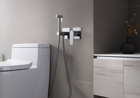 Комплект для гигиенического душа встроенный 2 отв. (смеситель + гигиеническая лейка + шланг) AQUATEK AQ1220CR ОБЕРОН, артикул AQ1220CR