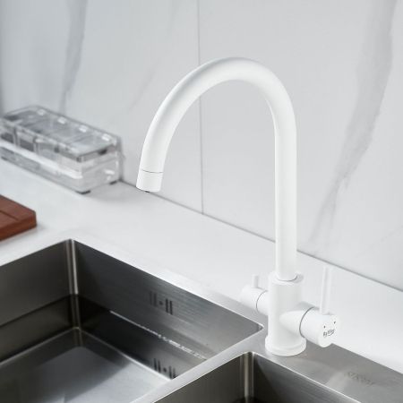 Смеситель для кухни с подключением фильтра воды Raffine F108C, белый