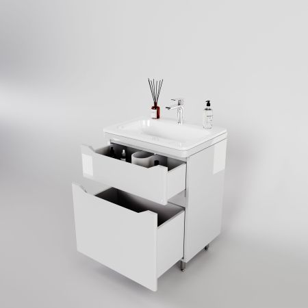 Тумба напольная "Марелла 60" (2 ящ.) Люкс антискрейтч белый глянец, PLUS, артикул СС-00002396