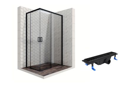 Душевой уголок Ambassador Queen Black 11011205R-ST1, прямоугольный, линейный трап, 120х80, артикул 11011205R-ST1