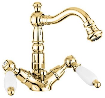 Emmevi Deco Ceramic, двухрычажный смеситель для биде с донным клапаном, цвет золото