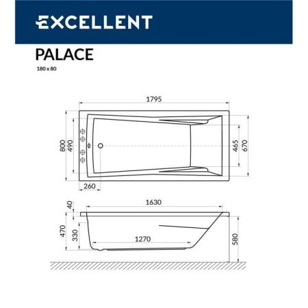 Ванна EXCELLENT Palace 180x80 "LINE" (золото), артикул WAEX.PAL18.LINE.GL
