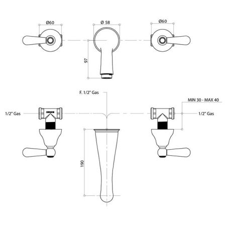 Bongio Oxford Lux Смеситель для раковины, цвет золото/белый фарфор, артикул 19538OR00