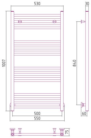 Полотенцесушитель водяной МОДУС 1000х500 (Матовое ЗОЛОТО), артикул 032-0250-1050