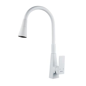 Смеситель для кухни с гибким изливом Shevanik S543C-1, белый