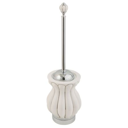OLIVIA Ершик напольный, керамика белая с декором платина, хром, артикул 17548