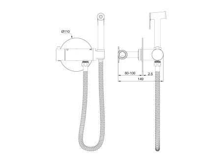 Смеситель с гигиеническим душем и термостатом встраиваемый WONZON & WOGHAND, Темный графит (WW-88819902-BGM)