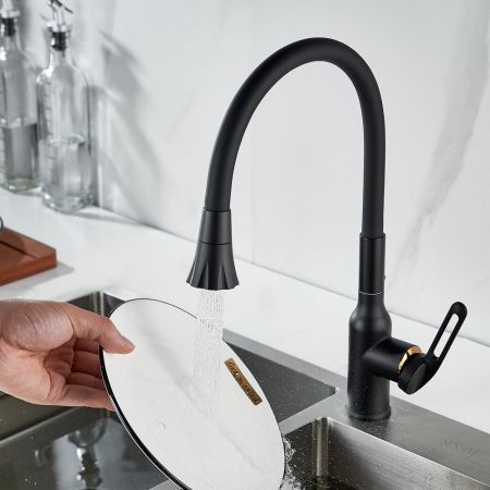 Смеситель для кухни с гибким изливом Raffine F303H-3, черный, артикул F303H-3
