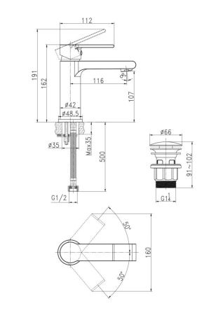 Смеситель для раковины Cersanit BRASKO однорычажный клик клак (63020), артикул 63020