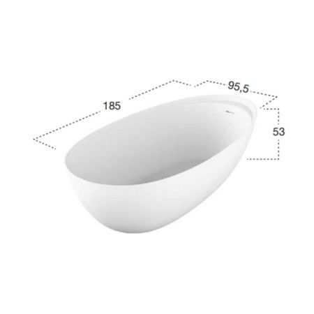 Antonio Lupi Eclipse Ванна отдельностоящая, овальная, 185х95,5х53см, с донным клапаном (хром), сифоном, мат-л: Cristalplant, цвет: белый