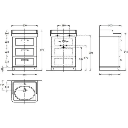 Kerama Marazzi Тумба POMPEI напольная с 3 ящиками 60, белая глянцевая, артикул PO.N.60.3\WHT