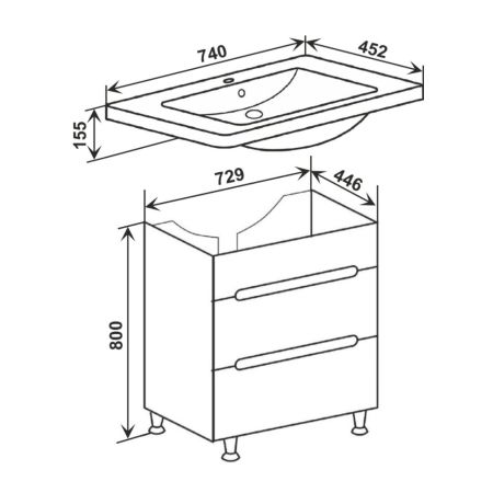 Тумба Runo Парма 75 напольная 2 ящика под умывальник УТ000001838 (Omega 75) (00000001141), артикул 00000001141