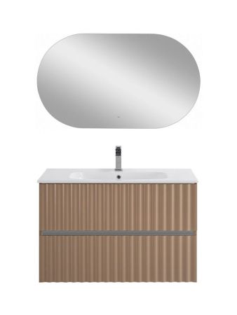 ELEGANT База под раковину подвесная с двумя выкатными ящиками, с LED подсветкой ручек. Капучино Матовый, 870x469x550 AM-ELEGANT-900-2C-SO-CM-LED, артикул AM-ELEGANT-900-2C-SO-CM-LED