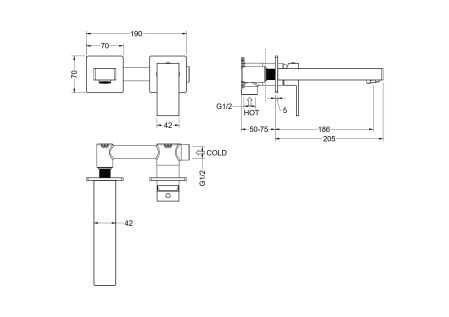 Смеситель для раковины настенный (внешняя и скрытая часть) AQUATEK AQ1613CR ЛИБРА, артикул AQ1613CR