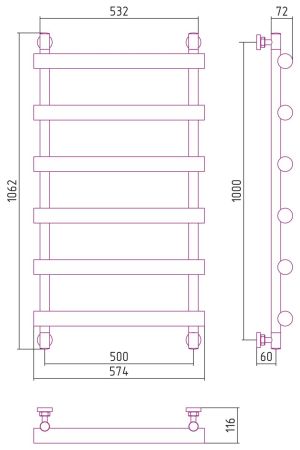 Полотенцесушитель водяной АТЛАНТ 1000х500 (Шампань), артикул 020-0226-1050