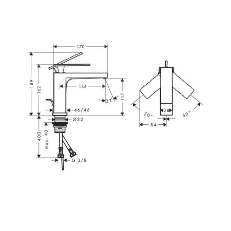 Смеситель для раковины, Hansgrohe, Tecturis E, EcoSmart+, тип открывания воды-однорычажный, тип регулирования воды-керамический картридж, монтаж-на раковину/столешницу, отверстия для монтажа-1, высота, мм-162, вынос излива, мм-144, тип излива-неподвижный,, артикул 73010700
