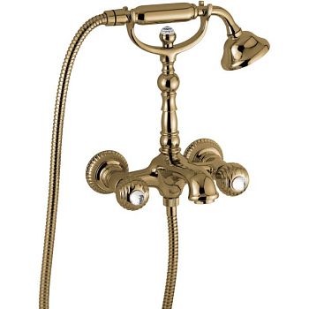Emmevi The One Cloe, смеситель с ручным душем для ванны. Металлические ручки + прозрачные кристаллы, цвет бронза