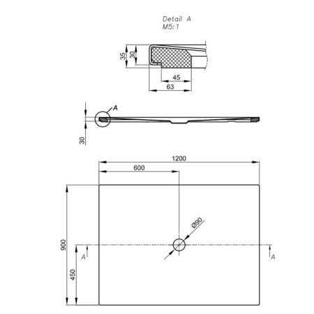BETTE Душевой поддон прямоугольный  120х90хh3,5см, D=90 мм, цвет: белый