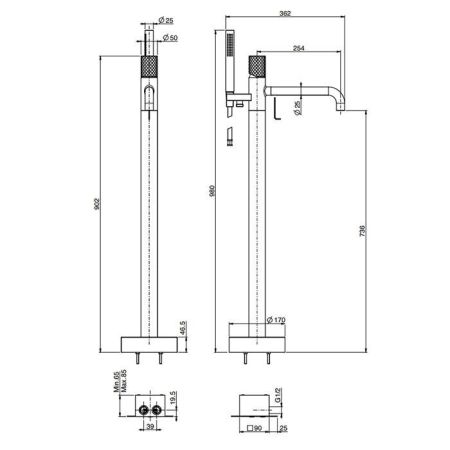 Fima Carlo Frattini Spillo Tech Смеситель для ванны, напольный, с ручным душем, цвет: хром
