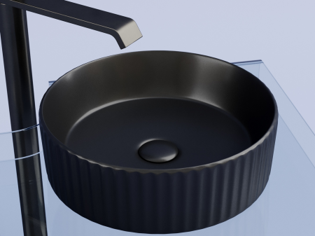 Умывальник чаша накладная круглая (цвет Черный Матовый) Элемент (Element) 360x360x115мм, артикул CN6057MB