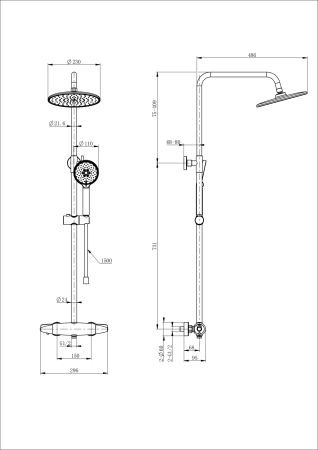Душевая система с термостатом WONZON & WOGHAND CAPSULE, Брашированное золото (WW-B3031-A-BG)
