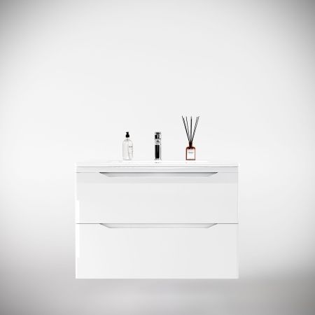 Тумба подвесная "Марелла 80" (2 ящ.) Люкс антискрейтч белый глянец, PLUS, артикул СС-00002411