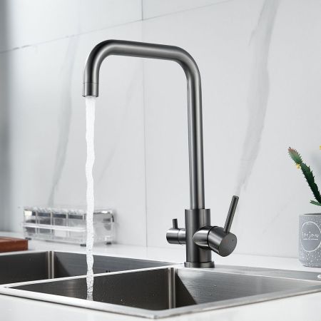 Смеситель для кухни с подключением фильтра воды Raffine F118T, оружейная сталь