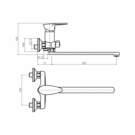 Смеситель для ванны PLstart PL2205-7, чёрный