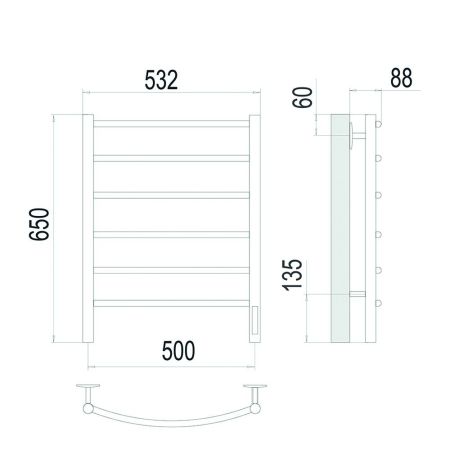 Полотенцесушитель электрический Terminus Классик П6 50х65 quick touch, сатин, артикул 4670078561404