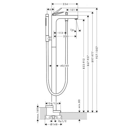 AX Citterio Смеситель для ванны,напольный, цвет сталь, артикул 39440800