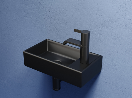 Умывальник подвесной прямоугольный (чаша слева, отверстие под смеситель справа) цвет черный матовый Элемент (Element) 407x217x100, артикул CN6051LMB